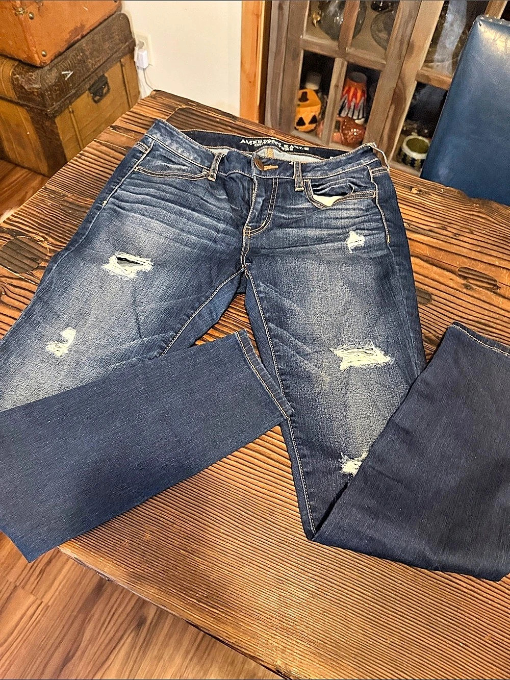 American Eagle Outfitters Shorty Boot Bootcut Distressed Jeans Blue Size 8